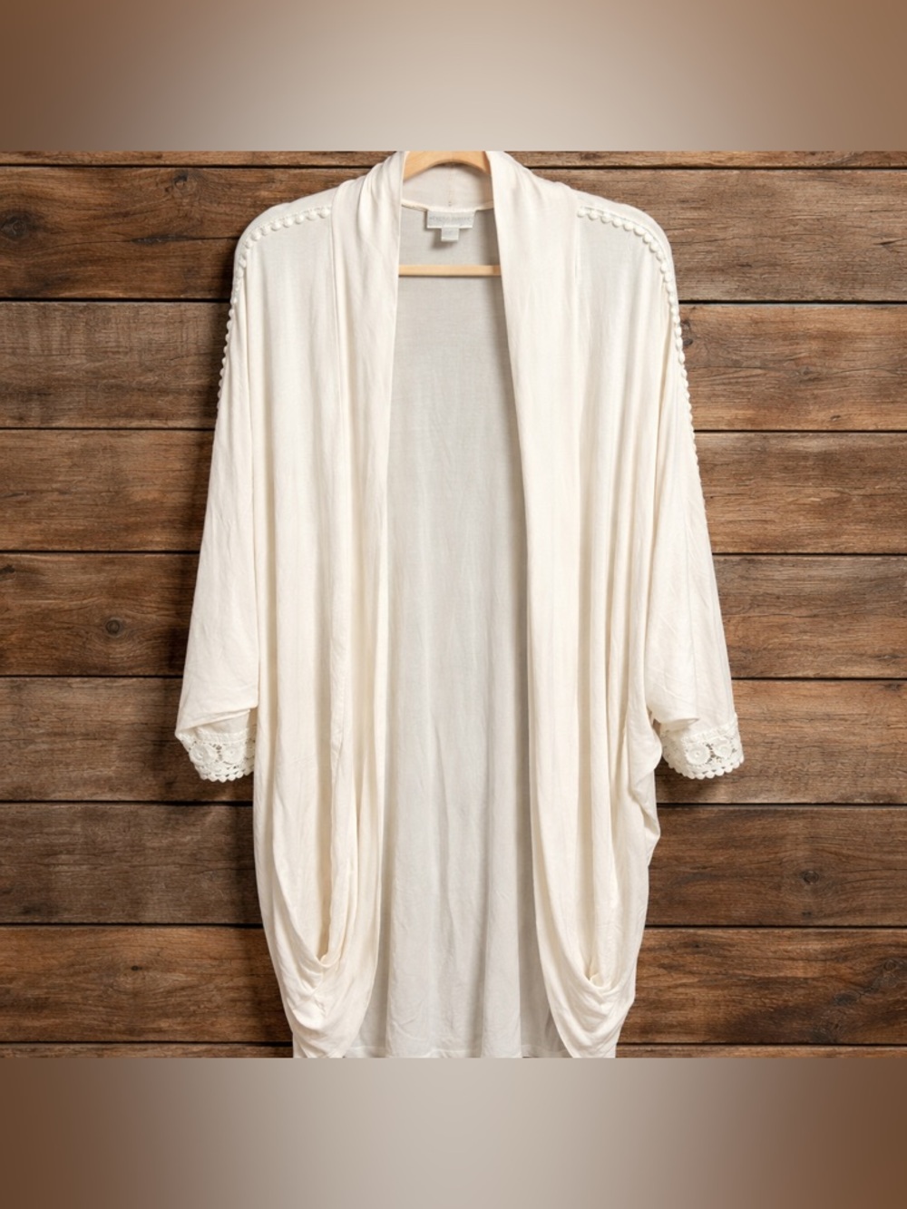 Bisou‎ Bisou Ivory Lace Trim Kimono Cardigan Cottage Boho Coastal Lightweight XL